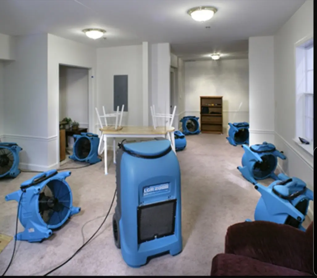 Air movers and dehumidifier setup for Water Damage Restoration in Chickasha
